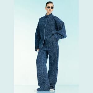 H&M Studio Collection Wide Leg  Bouclé Dark  Blue Denim Jeans, Size 4